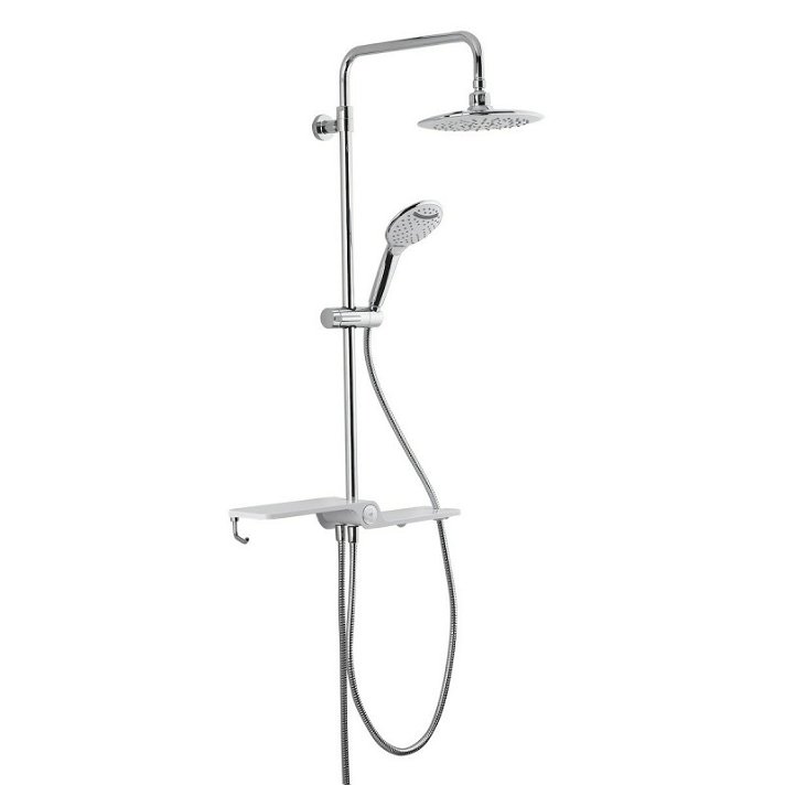Conjunto de ducha sin grifo con repisa cromo y blanco Swiss Aqua Technologies