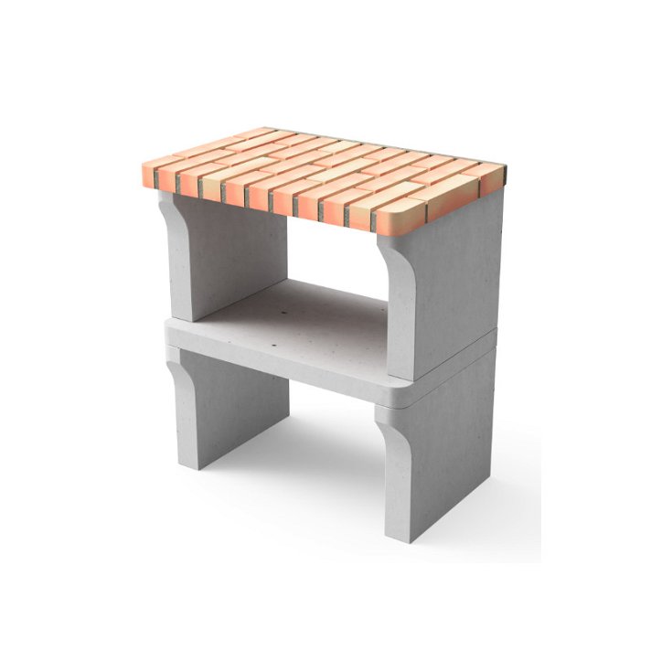 Side barbecue bench module with refractory bricks in Iberia orange colour Movelar