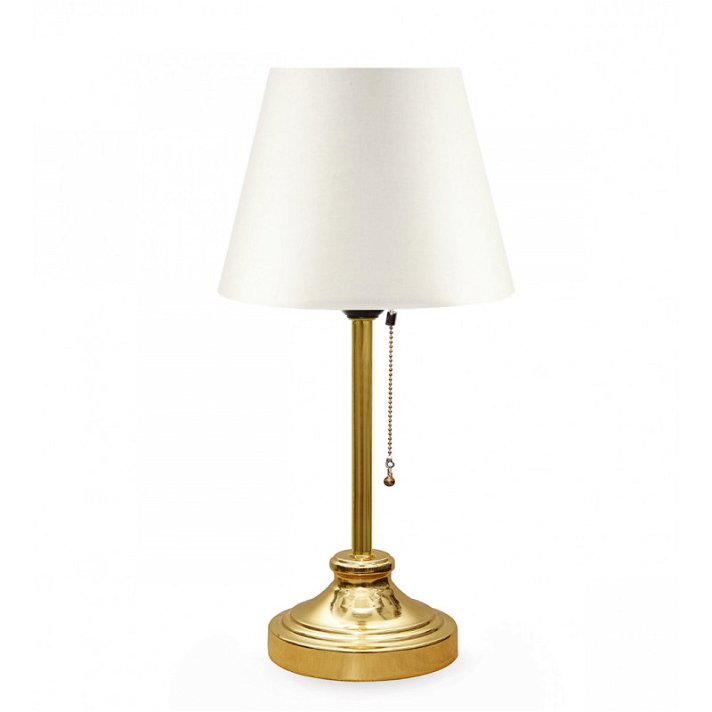 Lampe de table en métal AYD avec abat-jour en tissu, finition crème et or Forme