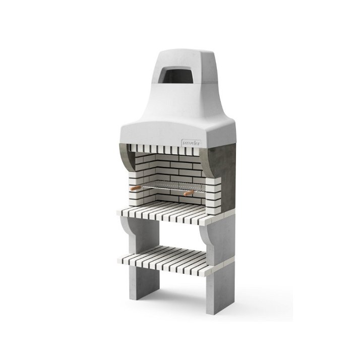 Built-in barbecue with chimney made of concrete and white refractory bricks Bailén Plus Movelar