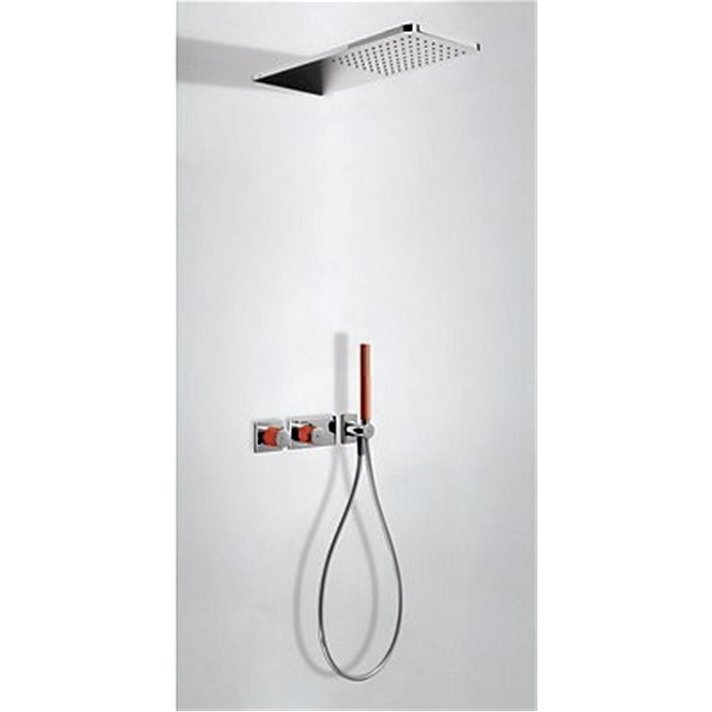 Kit de ducha termostático 2 vías Cromo Rojo LOFT TRES