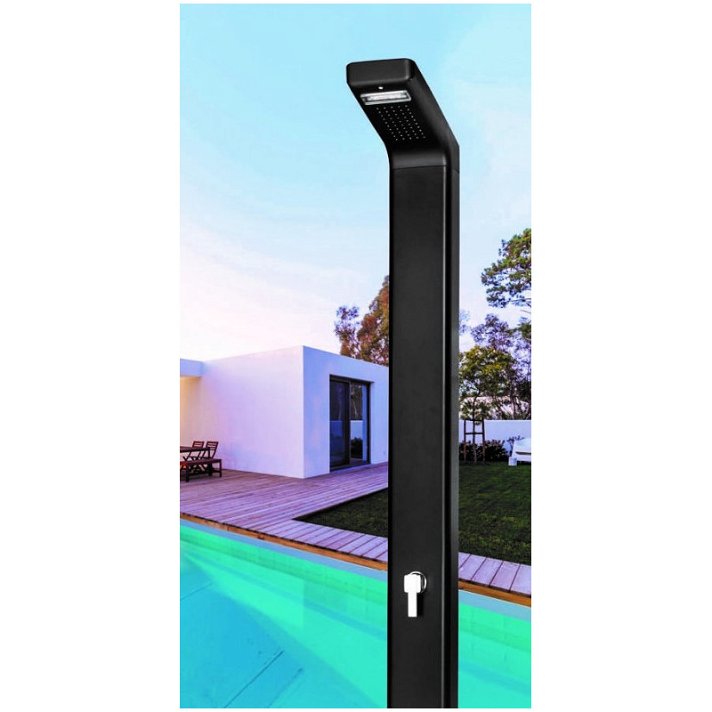Ducha de exterior tipo columna con panel solar y luz LED color negro de 230 cm Monosol OASIS STAR