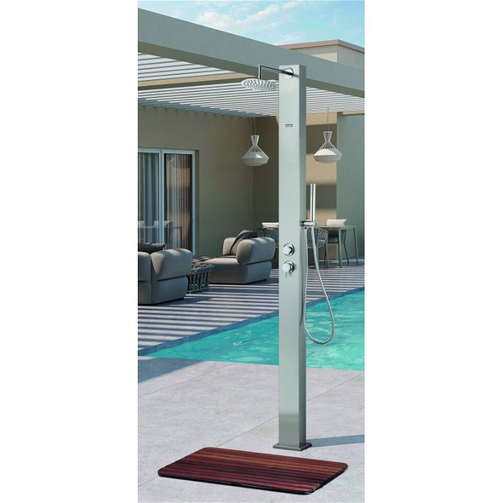 Coluna de duche para exterior fabricada em aço inoxidável com chuveiro redondo Andros Oasis Star