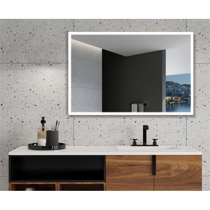Rectangular mirror with touch sensor for front light and anti-fogging system Mississippi Vulcan Bath