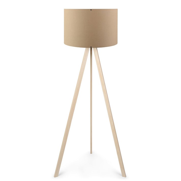 Lámpara de tres pies de madera natural y plástico con pantalla en acabado color marrón claro AYD Forme