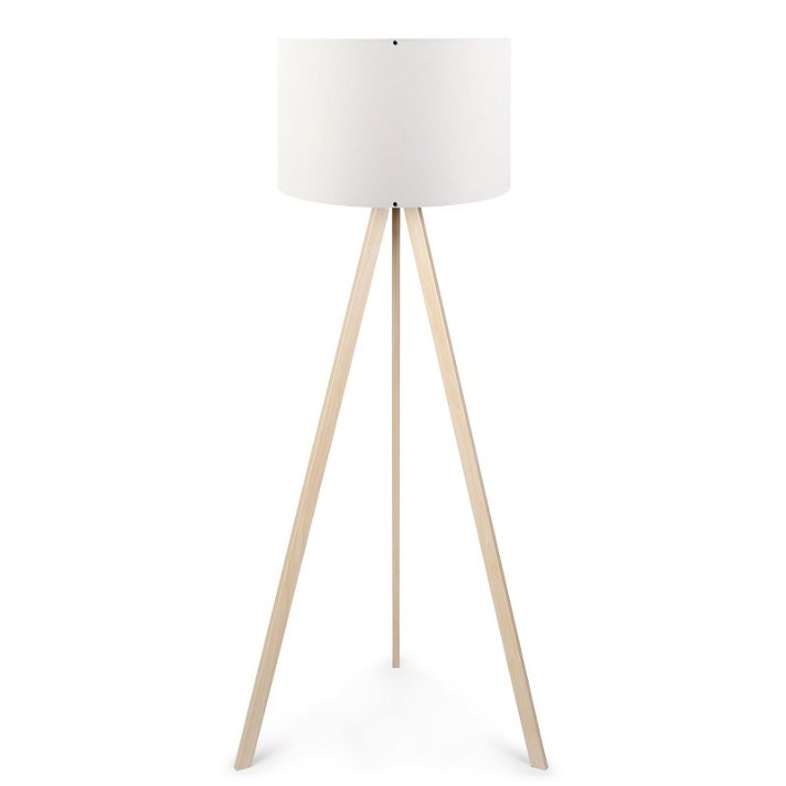 Lámpara de tres pies de madera natural y plástico con pantalla en acabado blanco AYD Forme