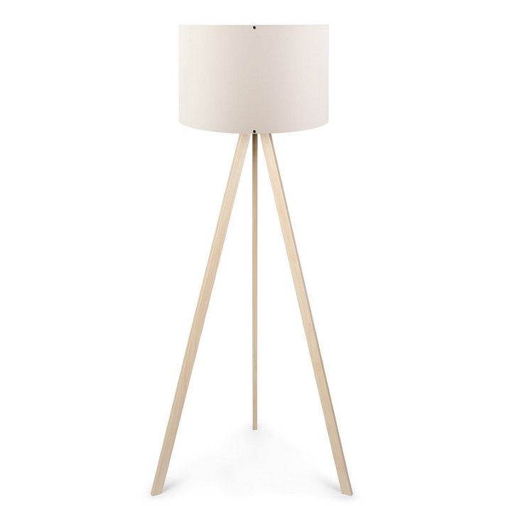 Lámpara de tres pies de madera natural y plástico con pantalla en acabado beige claro AYD Forme