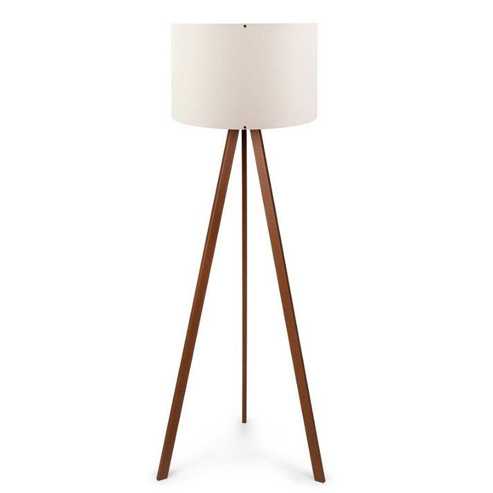 Lámpara de tres pies de madera natural y plástico con pantalla en acabado beige claro y marrón AYD Forme