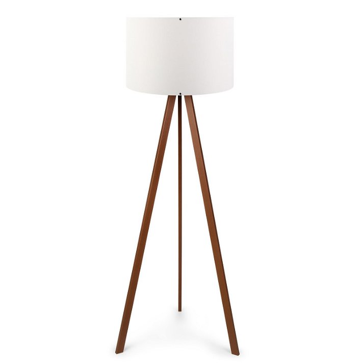 Lámpara de tres pies de madera natural y plástico con pantalla en acabado blanco y marrón AYD Forme