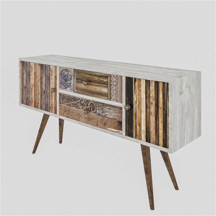 Mueble de TV de melamina con estilo nórdico en acabado de listones de madera Odense Forme
