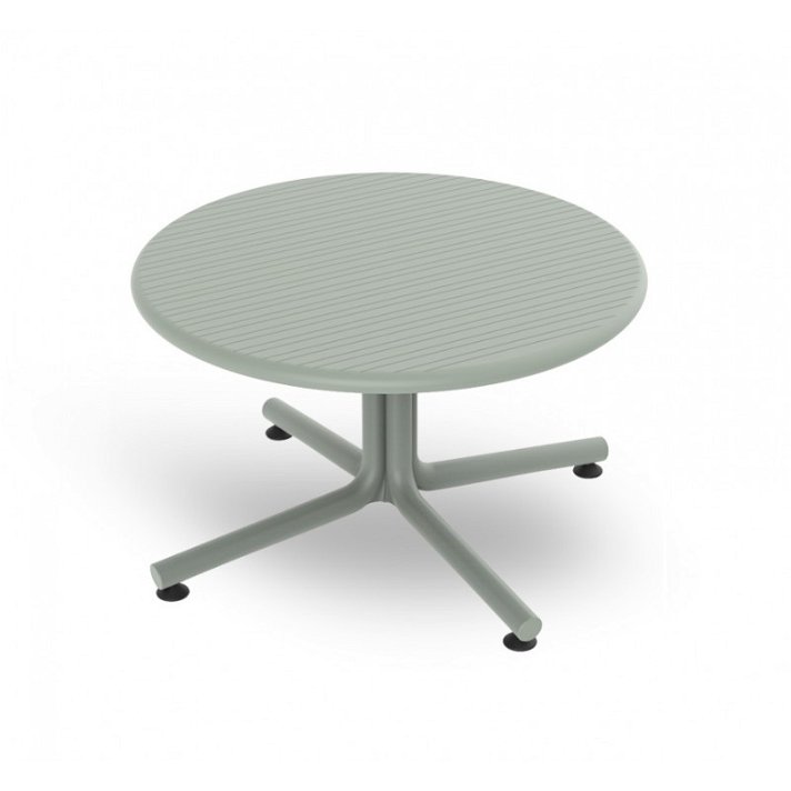 Tavolo rotondo basso con gamba centrale fabbricato con polipropilene colore grigio verdastro Bini Resol