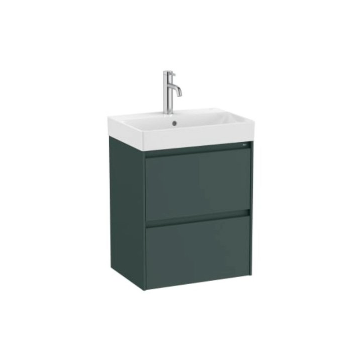Mueble de baño con lavabo de 60 cm de ancho y dos cajones en color verde montaña Unik Ella Ona Roca