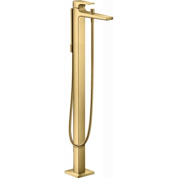 Mezclador monomando de bañera de pie con manecilla plana de acabado color oro Metropol Hansgrohe