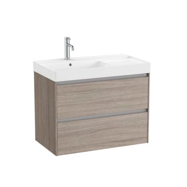 Mueble de baño con lavabo a la izquierda de 80 cm de ancho y 2 cajones en color roble claro Unik Ona Roca