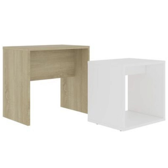 Pack de mesas apilables color blanco y roble Vida XL