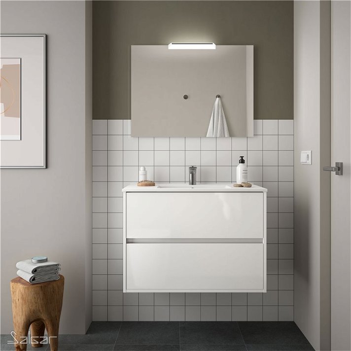 Mueble de baño de 81 cm con dos cajones y lavabo incluido de acabado Blanco Brillo Salgar Noja