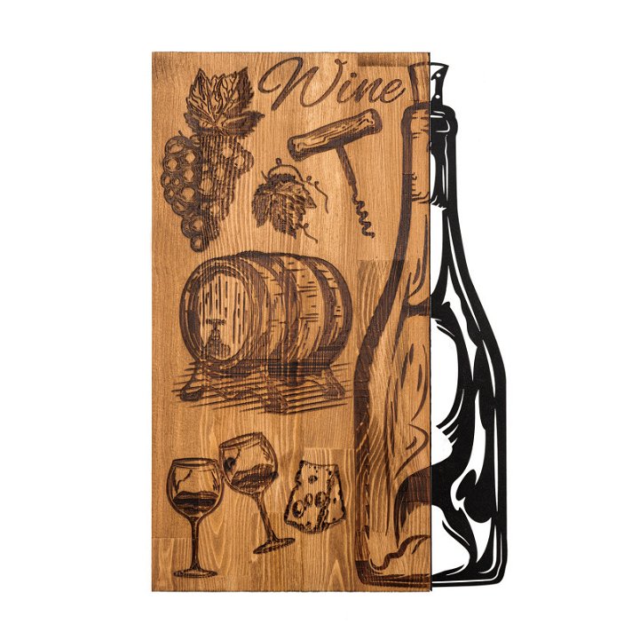 Cuadro de pared de metal y madera con un acabado en color marrón y negro A Wine Story Forme