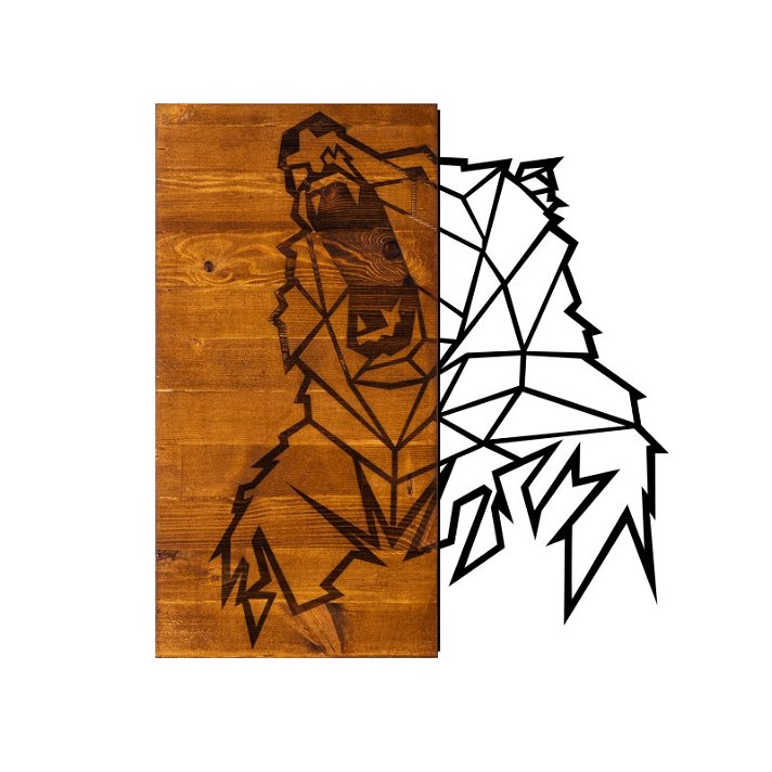 Cuadro de madera y metal con un diseño de oso en acabado color negro y marrón Ayi Forme