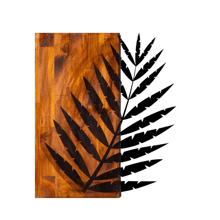Cuadro de madera y metal con un diseño decorativo de hoja en acabado negro y marrón Forme