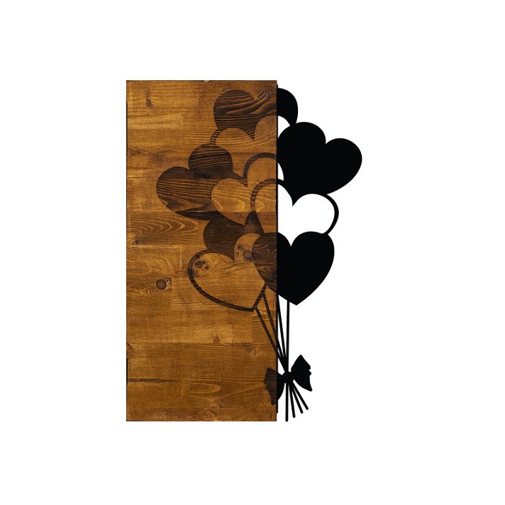 Cuadro de madera y metal con un diseño decorativo de corazones en acabado color negro y marrón Forme