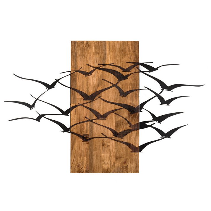 Cuadro de madera y metal con un diseño de aves en acabado color negro y marrón Forme