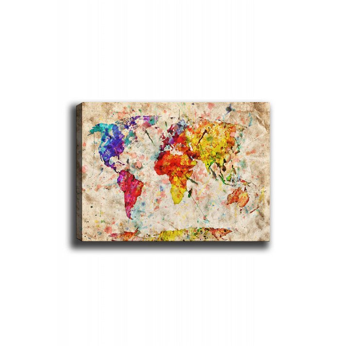 Cuadro de lienzo y marco de madera con diseño de continentes en acabado de varios colores Forme