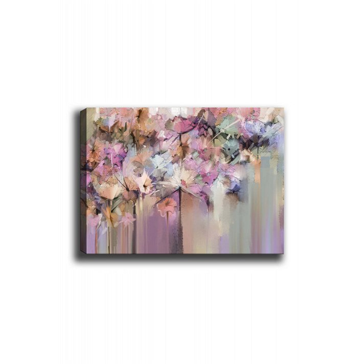 Cuadro de lienzo y marco de madera con diseño de flores en acabado tonos rosas Forme
