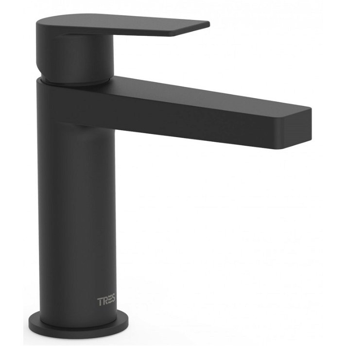 Grifo monomando para lavabo con caño rectangular de 15 cm fabricado de latón con acabado en color negro Project TRES