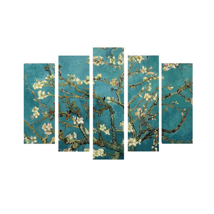 Conjunto de cinco cuadros de madera con diseño de almendro en flor de Van Gogh Forme