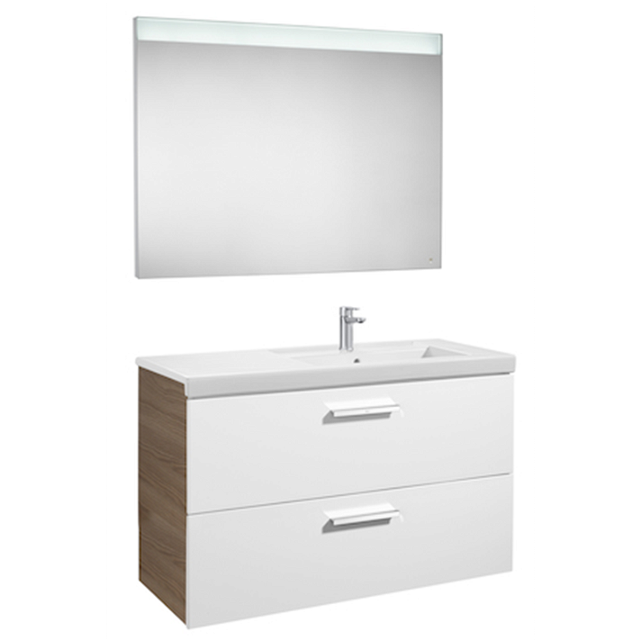 Ensemble de salle de bains de 110 cm avec deux tiroirs et vasque à droite blanc-frêne Pack Prisma Roca