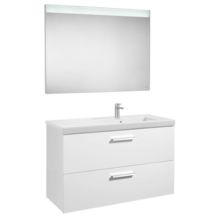 Ensemble de salle de bains avec plan vasque à droite de 110 cm blanc brillant Prisma Roca