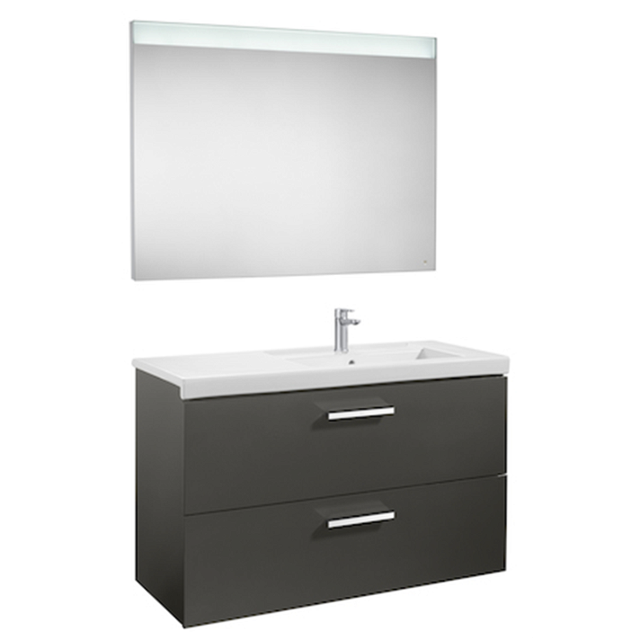 Conjunto de casa de banho com lavatório à direita de 110 cm de cor cinzenta antracite Pack Prisma Roca