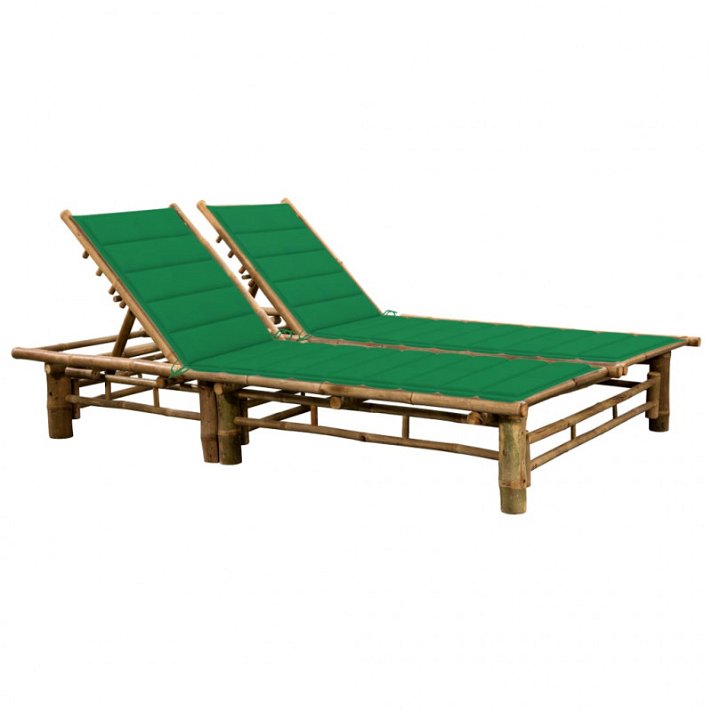 Lettino prendisole da esterno reclinabile doppio di 200 cm con cuscini di colore verde fabbricato in bambù Vida XL