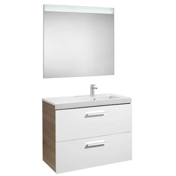 Conjunto móvel de casa de banho com espelho lavatório de 90 cm cor branco-freixo Prisma Roca