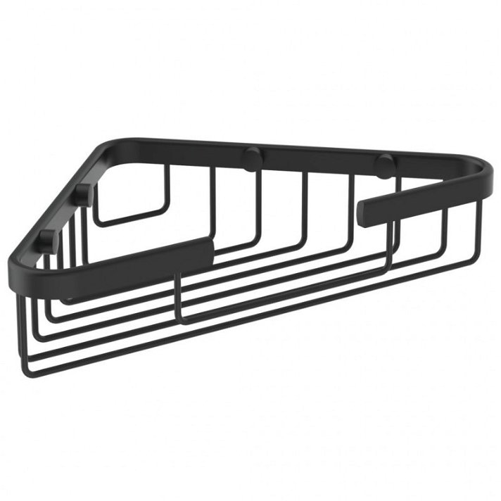 Contenedor de rejilla para baño con forma triangular fabricado en metal con acabado en color negro Standar