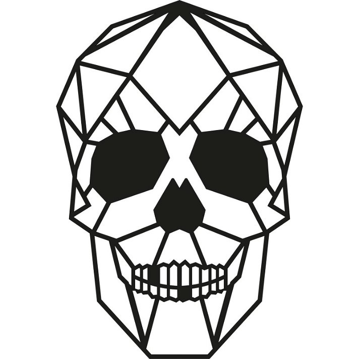 Cuadro de pared hecho en metal con un diseño de cráneo en acabado color negro Forme