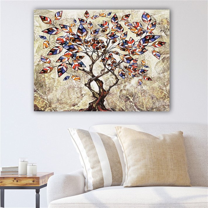 Cuadro de lienzo y madera con diseño de árbol y hojas en acabado de varios colores Forme