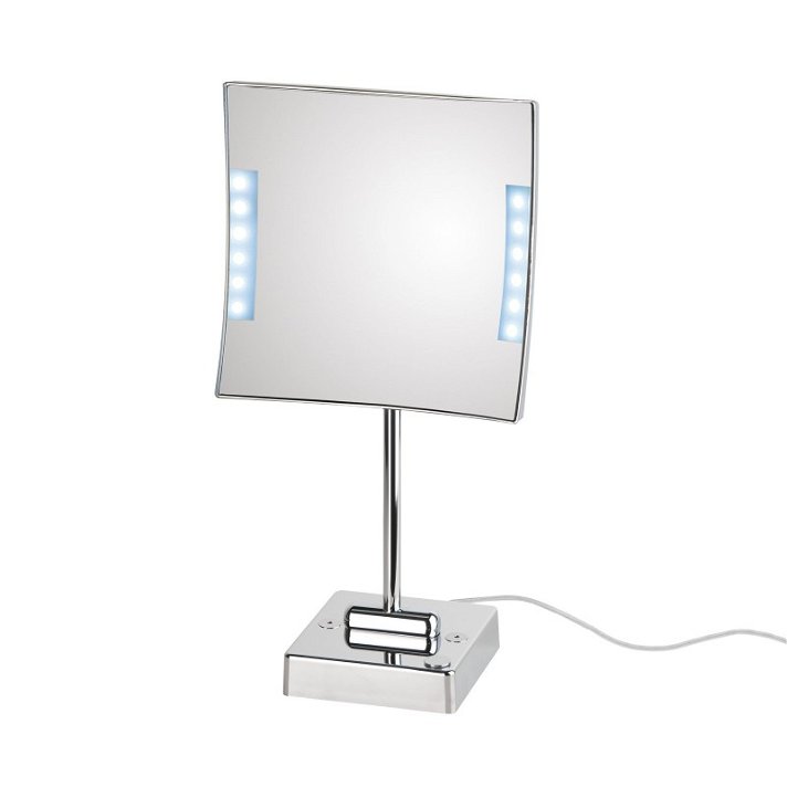 Miroir grossissant orientable avec lumière en laiton et en ABS chromé Quadrolo LED Koh-i-noor