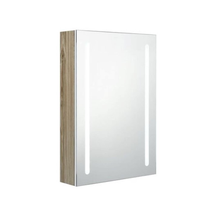Armario de baño con espejo y LED 1 puerta 50x70 cm blanco y roble VidaXL