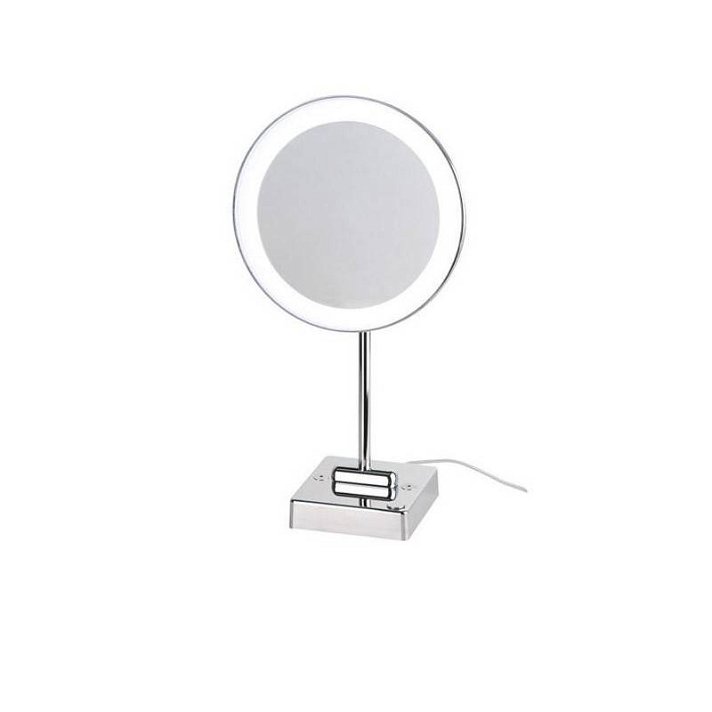 Espejo circular de aumento orientable con luz LED fabricado en latón y ABS cromo Discolo LED Koh-i-noor