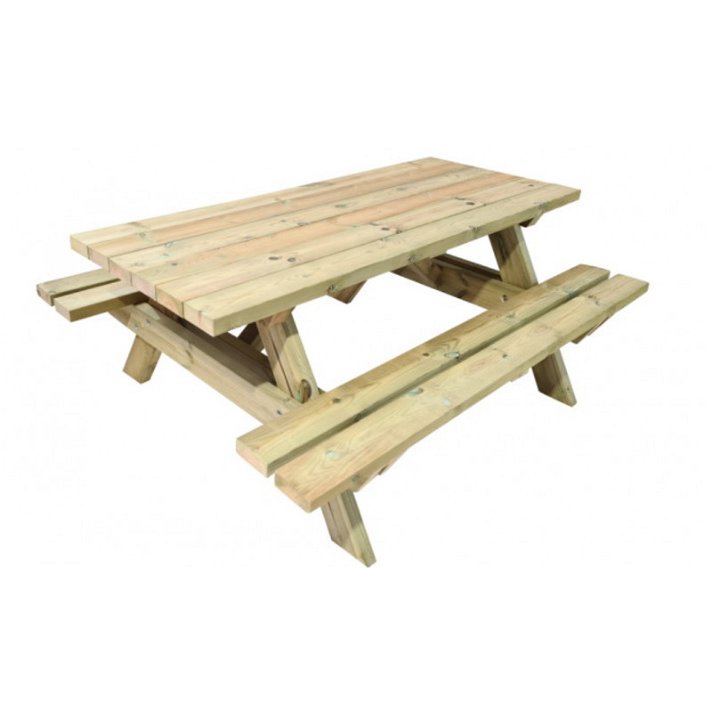 Mesa de pícnic con asientos integrados para exteriores fabricada en madera de pino Munich Horeca Masgames