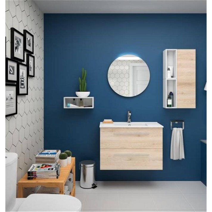 Mueble de baño de 81 cm con fondo reducido y lavabo incluido de acabado natural S35 Salgar