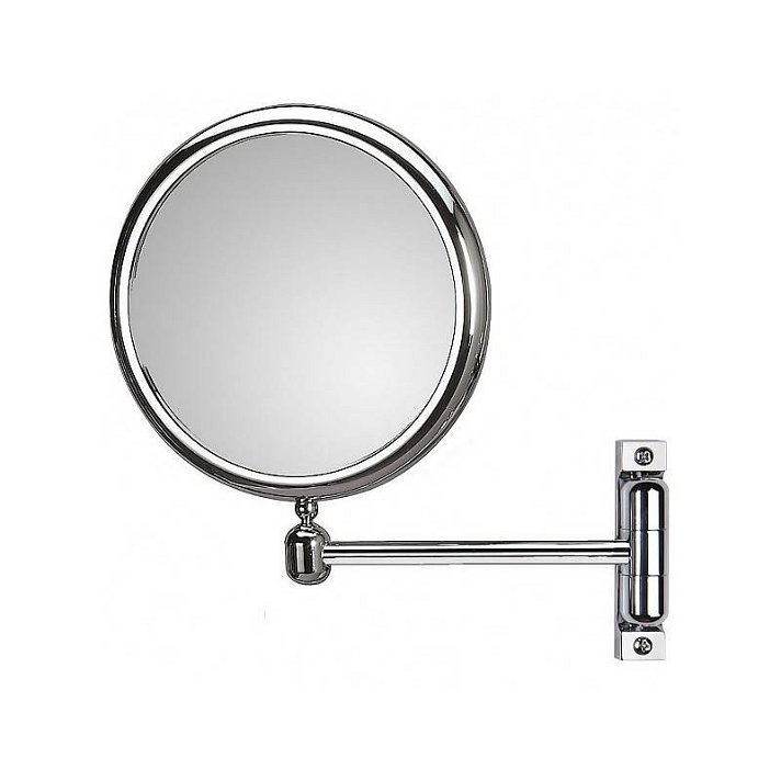 Espejo circular de aumento con brazo para pared fabricado en latón y ABS cromo Doppiolo Koh-i-noor