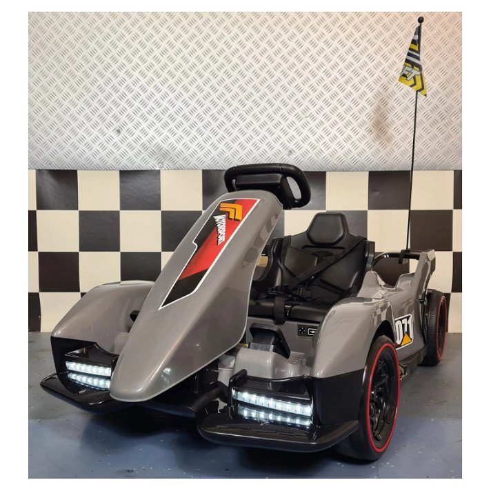 Kart eléctrico de color gris F1 de 24 voltios con carcasa de acero 2 motores Cars4Kids