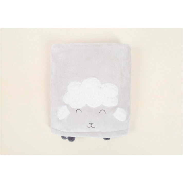 Wooly baby blanket with embroidered sheep in light grey cotton 75x120 cm Forme