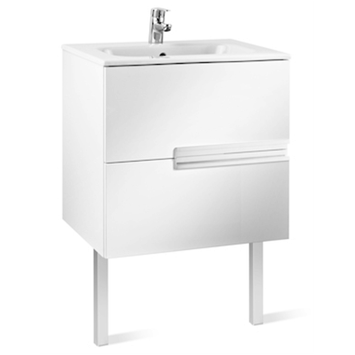 Meuble de salle de bains avec plan vasque et 2 tiroirs de 60 cm blanc brillant Unik Victoria-N Roca