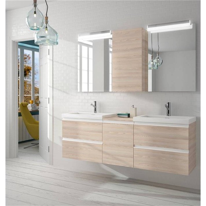 Mueble para baño de 160 cm formado por 3 módulos y con dos lavabos incluidos Spirit Salgar