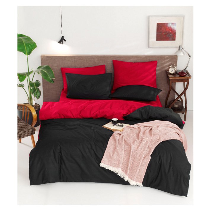 Rot und schwarz Wendebettbezug für Super King Bett Cift Yonlu Forme