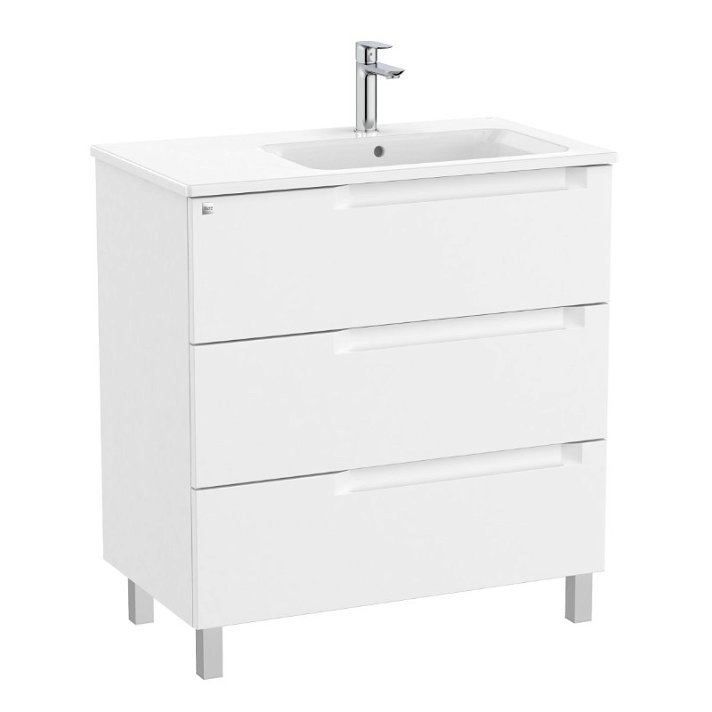 Mueble de baño con lavabo a la derecha de 80 cm de ancho en color blanco mate Aleyda Roca