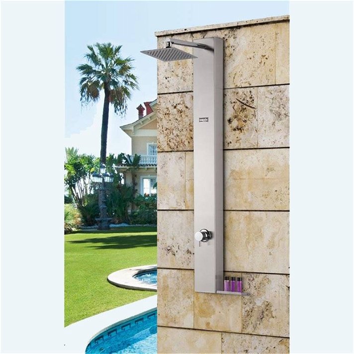 Columna de ducha para jardín de acero inoxidable con rociador cuadrado Urban Oasis Star